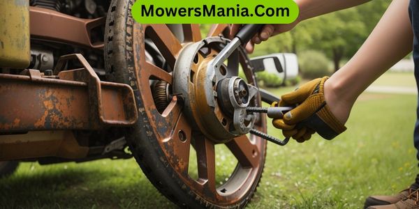 How do you remove a stuck mowers wheel